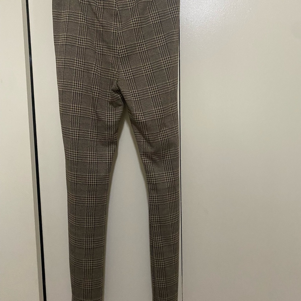 Plaid High-Waisted Slacks with Button Detail - Picture 3 of 4